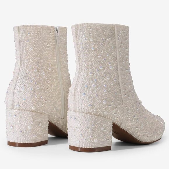 Yayone Zipper Sparkly Ankle Boots Women Size (6.5 X 10) White Fabric Rhinestone - Picture 4 of 7